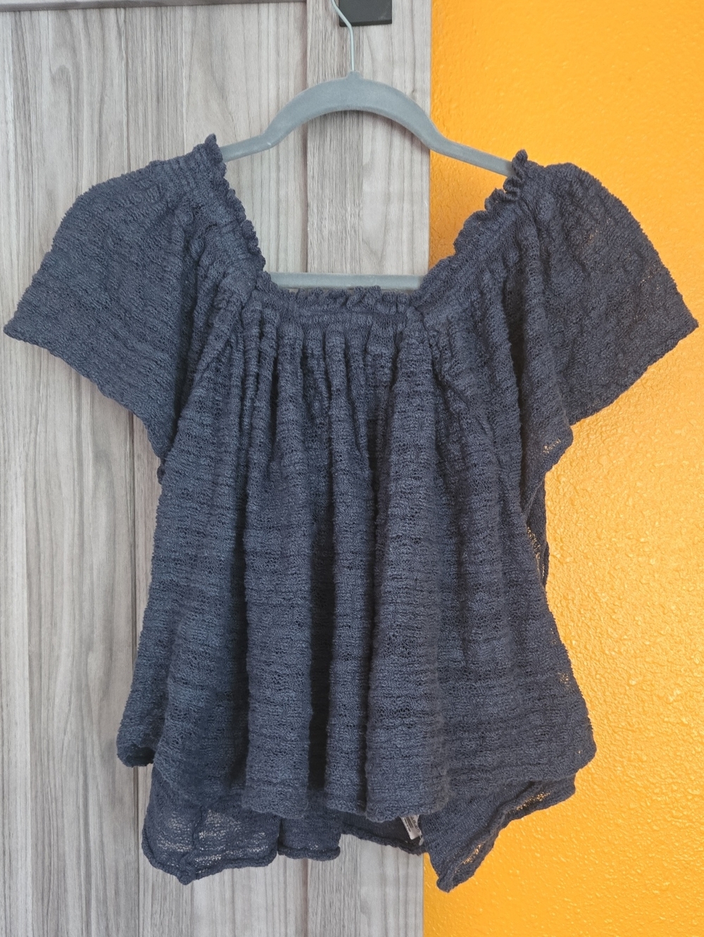 Free People Black Smocked Short Sleeve Peasant Top